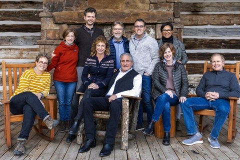 Arthur Blank with family and foundation leadership. From left to right: Fay Twersky, Elise Eplan, Josh Kimball, Dena Kimball, Bill Bolling, Arthur Blank, Kenny Blank, Roz Brewar, Suzanne Apple, David Homrich. Not pictured: Nancy Blank and Steve Cannon.