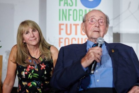 Leonard Tow and his daughter Emily Tow at a 35th anniversary celebration of the Tow Foundation