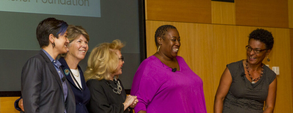 National Forum on Family Philanthropy Session A "Phil Talks" session at the 2015 Forum. From left to right: A. Sparks (Masto Foundation), Lile Gibbons (Rasmuson Foundation), Mary Fisher (Max M. and Marjorie S. Fisher Foundation), Yvonne Moore (Moore Philanthropy), and June Wilson (Quixote Foundation)