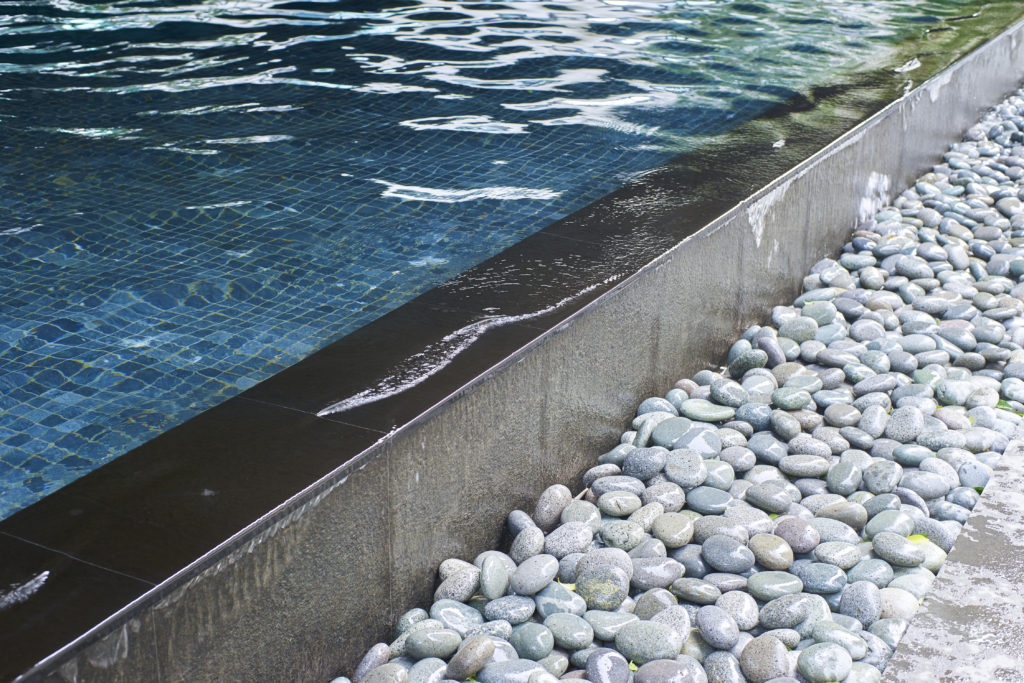 swimming pool with decorative stones