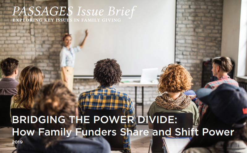 Cover of the Passages Issue Brief, Bridging the Power Divide, with a person teaching a few others in a room