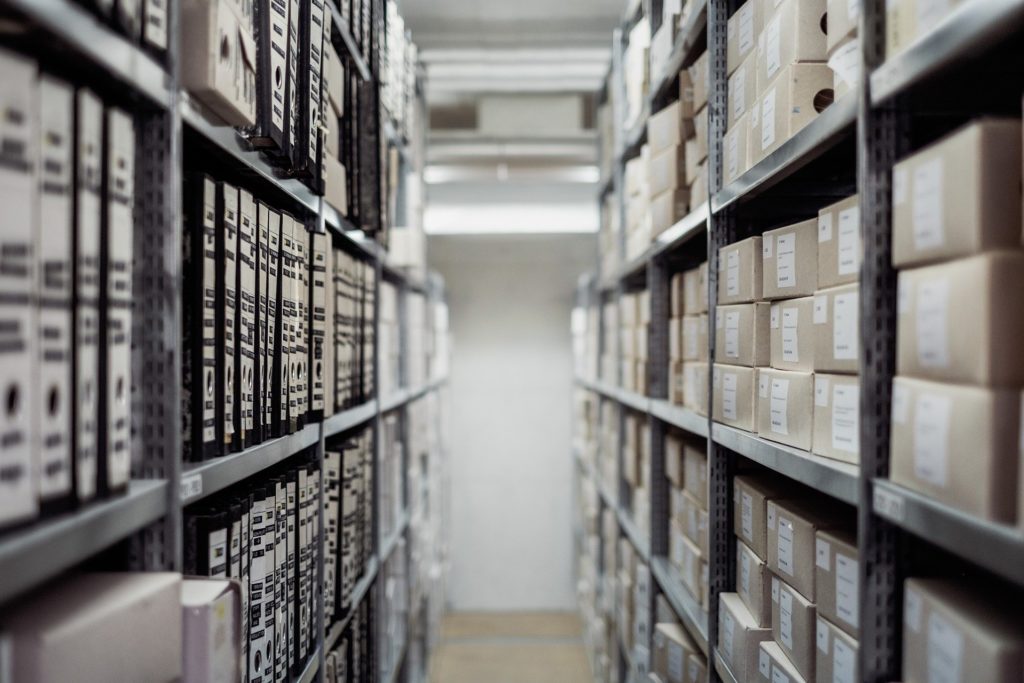 archives stored in shelves in a library