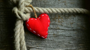 fabric heart on rope