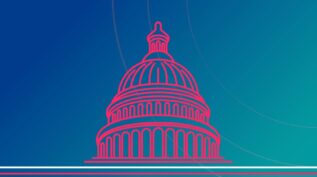 illustrated image of US Capitol building in red on a blue background; Bolder Advocacy report cover