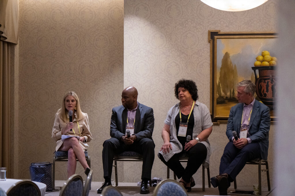 Liz Bonner, Nat Chioke Williams, Diane Kaplan, and Adam Gibbons speaking at Building and Maintaining Successful Board Chair-CEO Relationships at the 2022 National Forum on Family Philanthropy